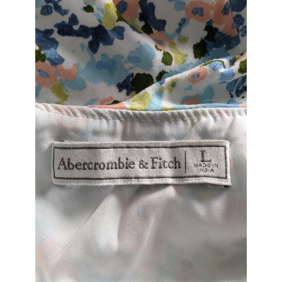 Abercrombie & Fitch Dress Women's sz L Cottagecore Blue Peach Floral Mini Ruffle - Picture 3 of 14